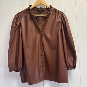 Marc New York Womens Boho Ruffle Faux Leather Peasant Top Size L Feminine Edgy